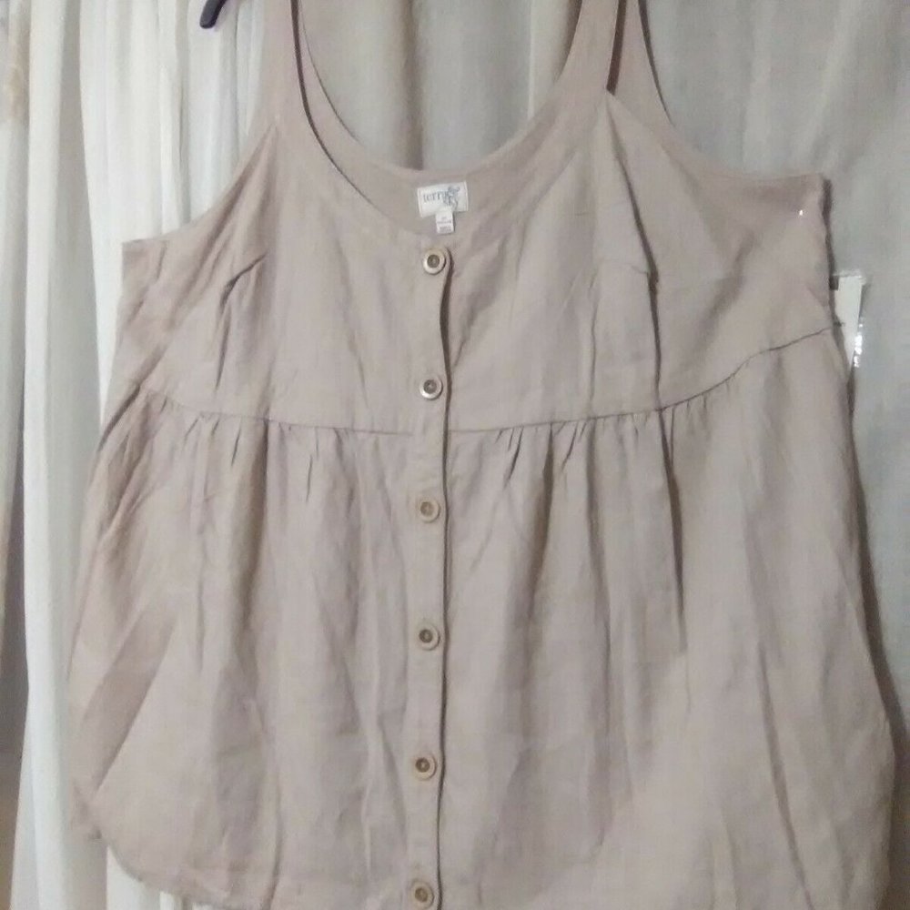Terra & Sky Button Front Tank Top BEIGE Plus Size